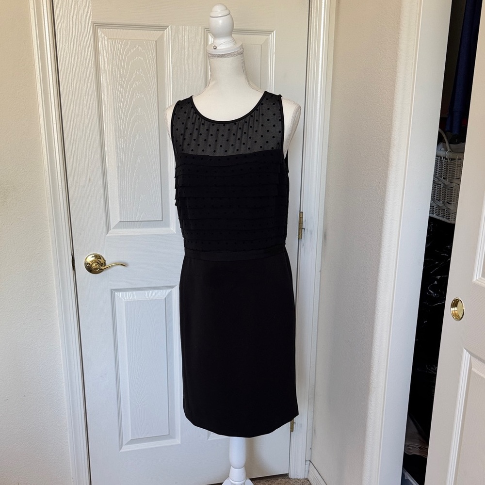 LOFT Black Sleeveless Midi Dress with Sheer Detail